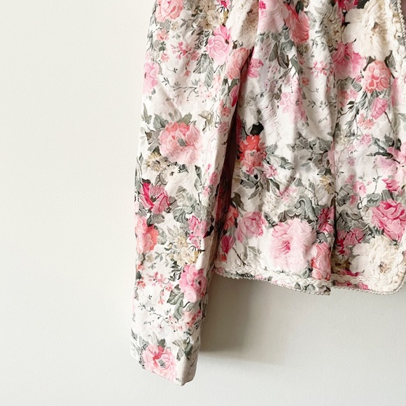 Vintage 80s Floral Pearl Trim Puff Sleeve Blazer  Size 8 - Picture 4 of 13